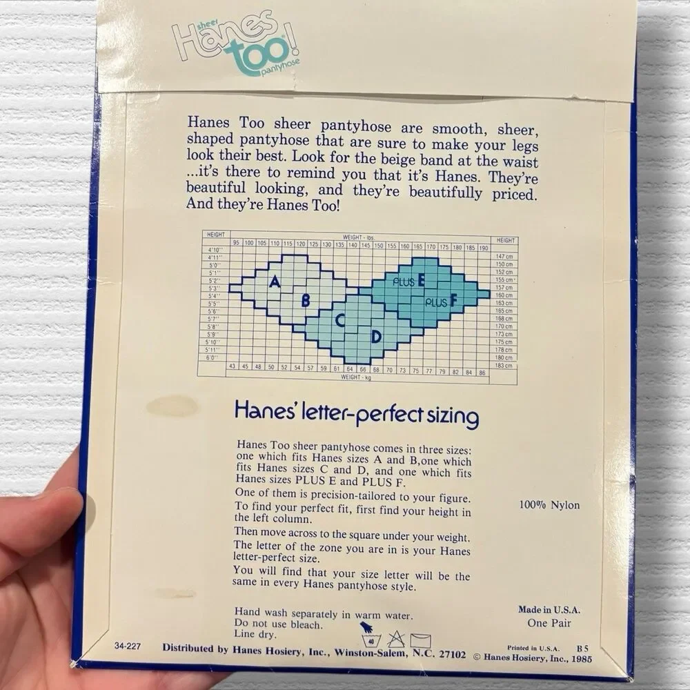 Vintage 1985 Hanes Too Sheer Pantyhose Size C-D Barely There Reinforced Toe